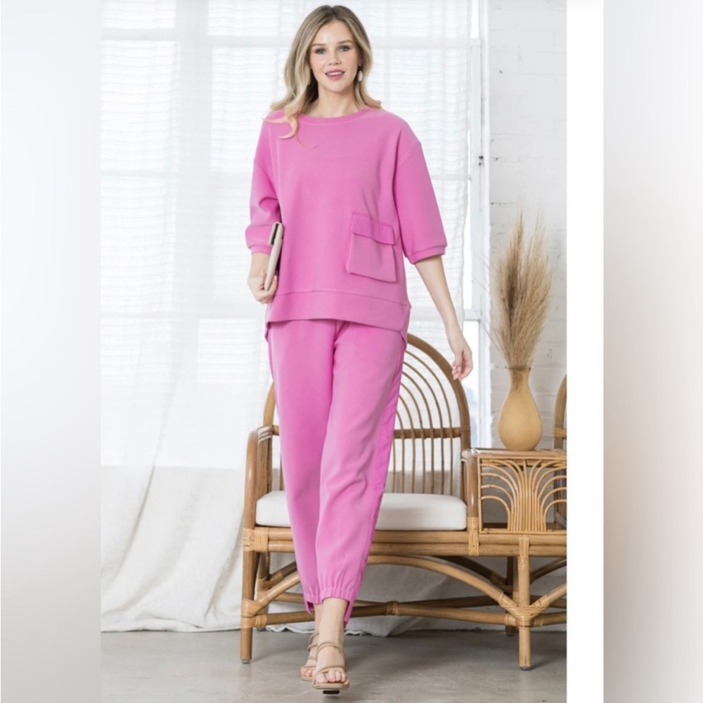 COPY - Karen Knit Crepe Top With Front Pocket. (SET)